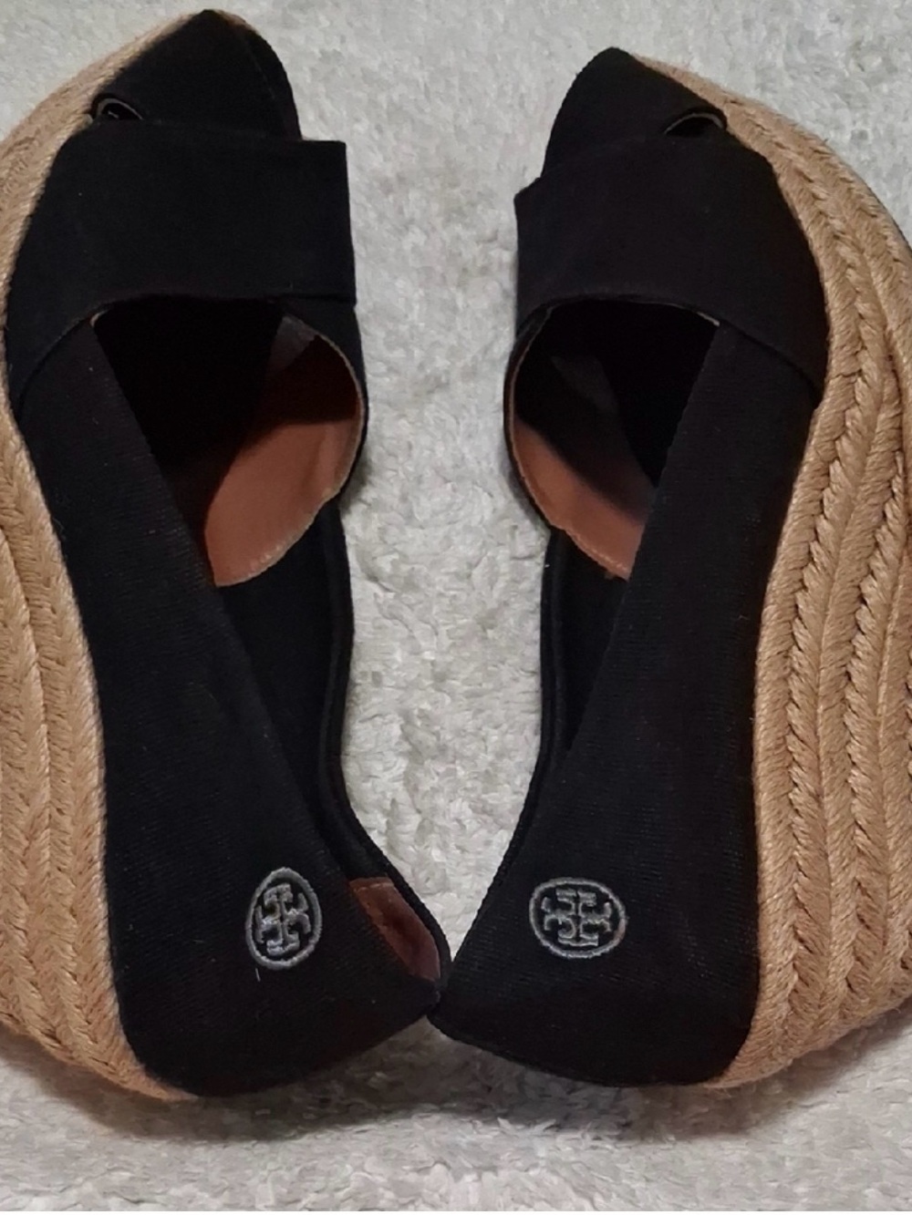 Tory Burch Black Espadrille Peep-Toe Wedges - Picture 4 of 9